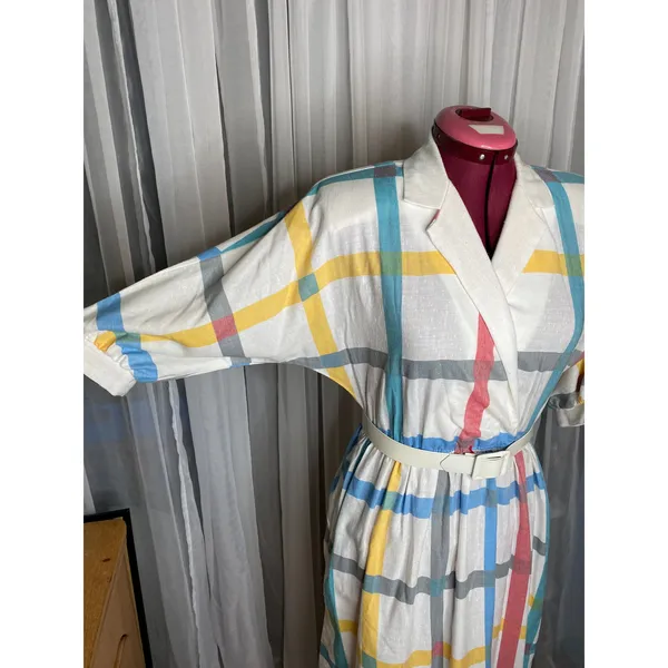 Dress Windowpane plaid shirt dress red blue yellow - Image 2