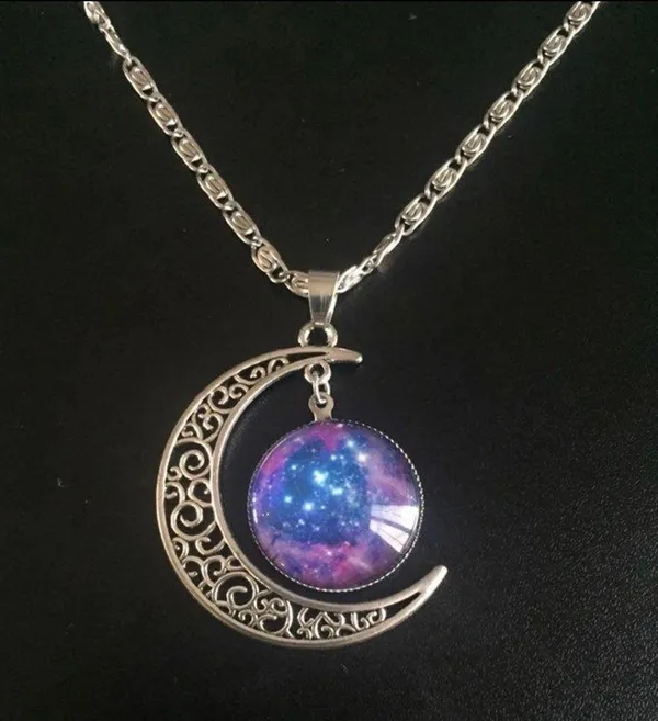 Silver Chain Moon And Galaxy Necklace Multiple - Image 4