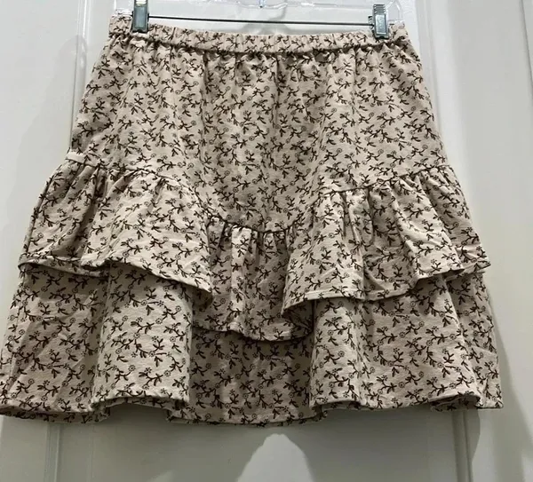 NWT Madewell Flannel Cream Pull-On Floral Tiered Mini Skirt Sz S - Image 6