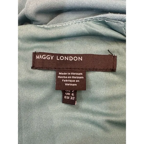 Maggy London Women's‎ Curved Seam and Shirring Detailed Dress SIZE 2 Green Blue - Image 5