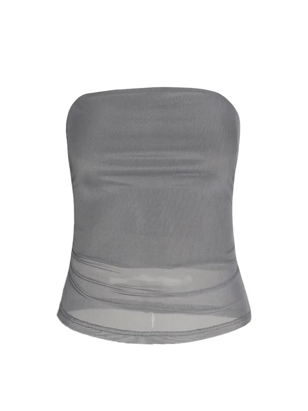 Tiger Mist Gray Sheer Strapless Top - Image 7