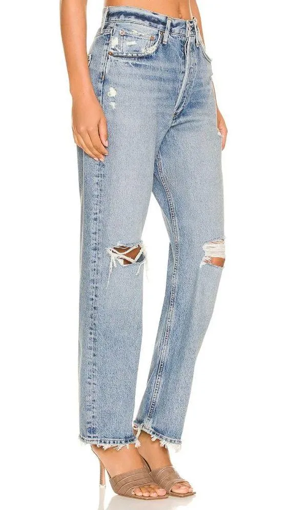 AGOLDE 90's Mid Rise Loose Distressed Jeans in Isolate - Image 2