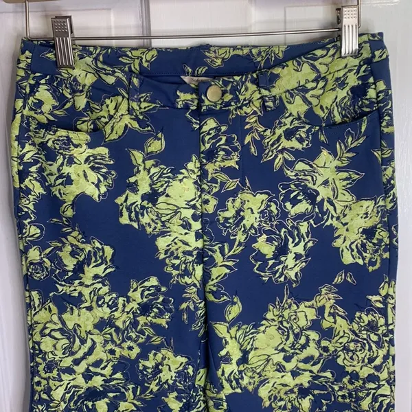 Soft Surroundings Elisabetta Blue Green Floral Gold Detail Pants W-045 Sz XS - Image 3