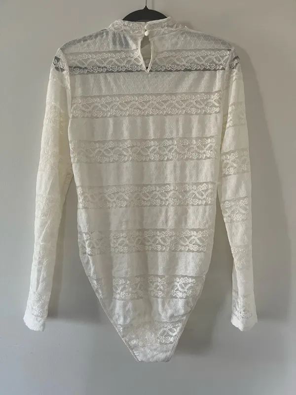 Ivory Lace Long Sleeve Bodysuit XL Bridal Shower Rehearsal Dinner Romantic - Image 6