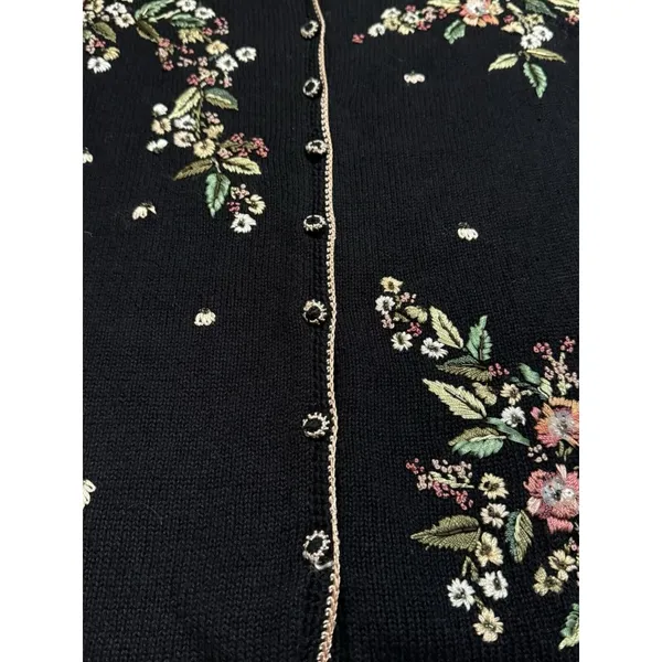 Tiara International‎ Cardigan Sweater Sz L Embroidered Button Floral Sequin 2002 - Image 9
