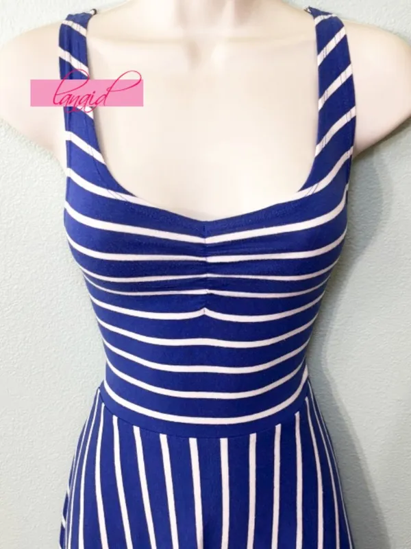 Derek Heart Striped Ruched Scrunched Sweetheart Bust Skater A-Line Fit & Flare S - Image 5