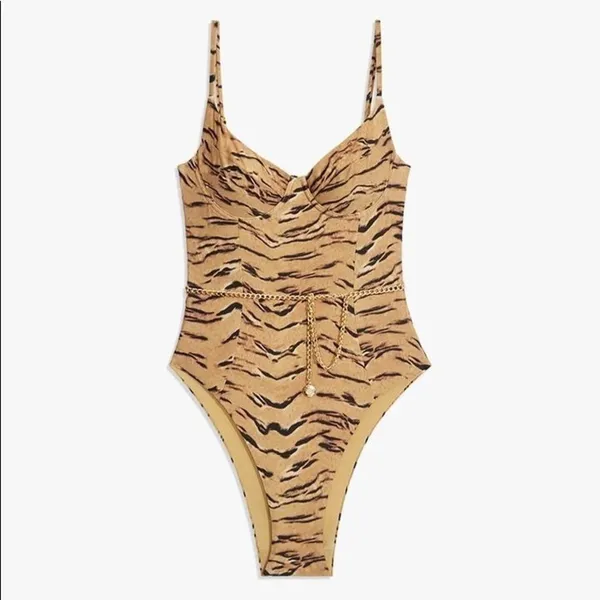 WeWoreWhat Danielle One Piece Swimsuit‎ Tiger Print Tan XS NWT - Image 12