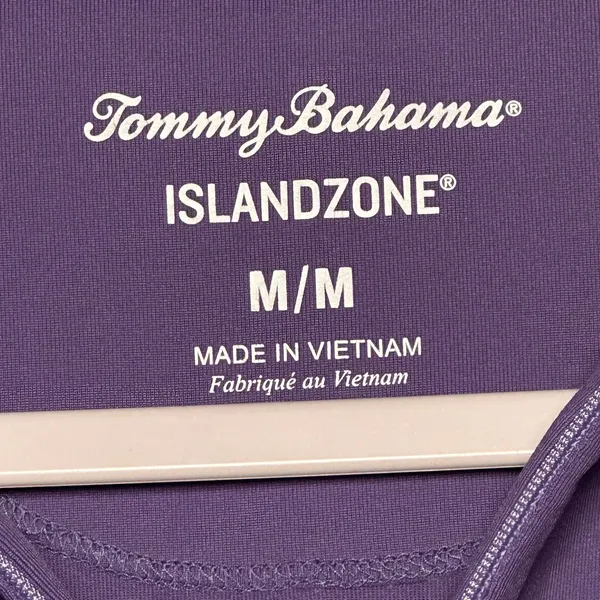 Tommy Bahama IslandZone Purple Short Sleeve Mock Neck Zip Golf Polo Shirt Medium - Image 3