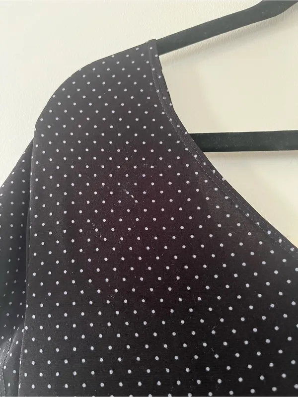 Merona Black Polka Dot Faux Wrap Midi Dress Large Teacher Office Modest Church - Image 5