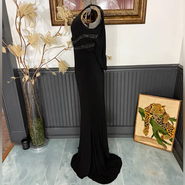 NWT Vintage Jovani Black Tie Open Back Beaded Evening Gown Size 6 💛🍄 - Image 4