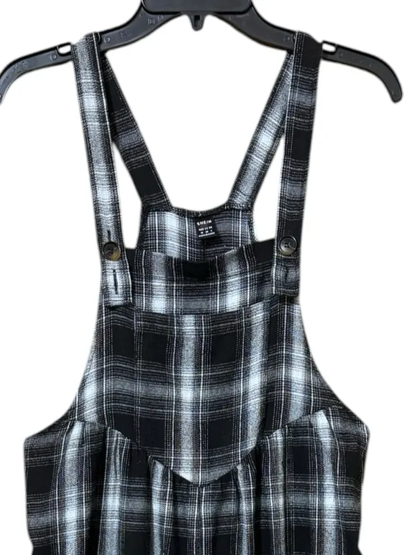 SHEIN Plaid Overall Jumpsuit M Black/White EUC - Image 3