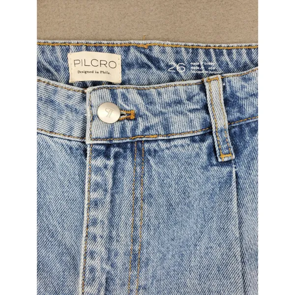 Pilcro and the Letterpress Wide Leg Jeans Womens 26 Blue Light Wash Pleated High‎ Rise Anthropologie - Image 2