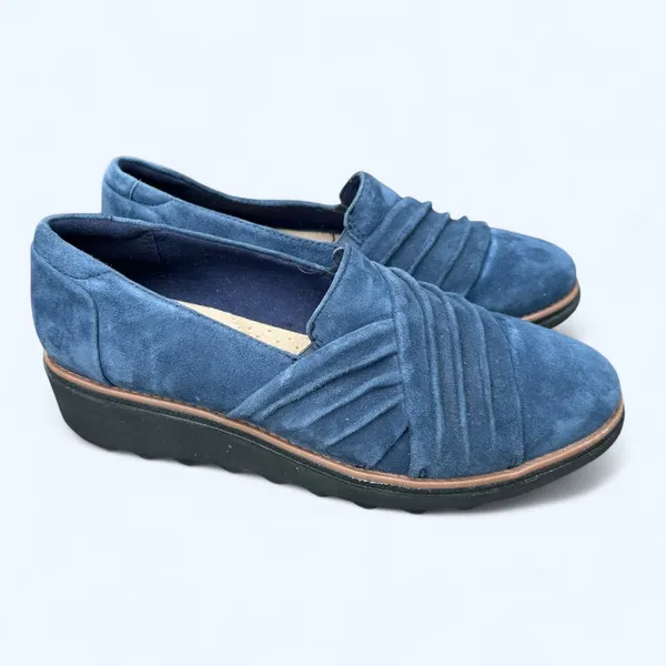 Clarks Sharon Villa Loafer Blue Women's 7 M Comfort Shoes Suede Leather Preppy - Image 5