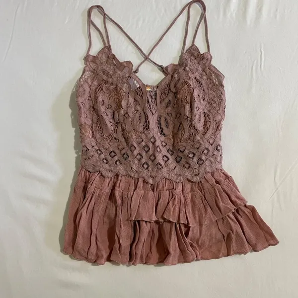 Free People Adella Cami Dusty Mauve | Size Large | NWT Feminine Crochet Top - Image 2