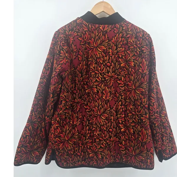Bob Mackie Jacket‎ Womens XL Wearable Art Red Floral Quilted Full Zip EUC - Image 3