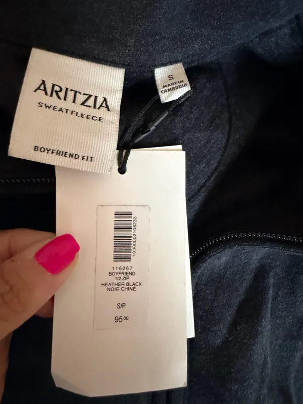 NWT Aritzia Cozy Fleece boyfriend 1/2 zip relaxed fit size small Heather black - Image 6