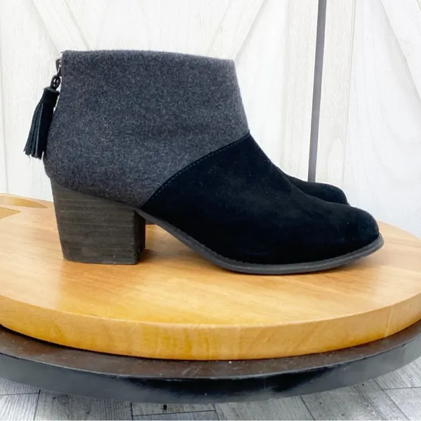Toms Leila Bootie Ankle Boot Wool Suede Colorblock Gray‎ Black 7.5 - Image 2