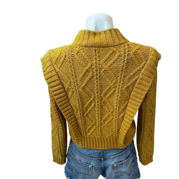 Central Park West Mustard Cable Knit Cardigan Sweater SMALL Cottage Prairie $181 - Image 8