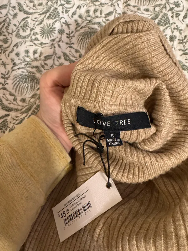 Love Tree Camel Ribbed Turtleneck Sweater - Image 2