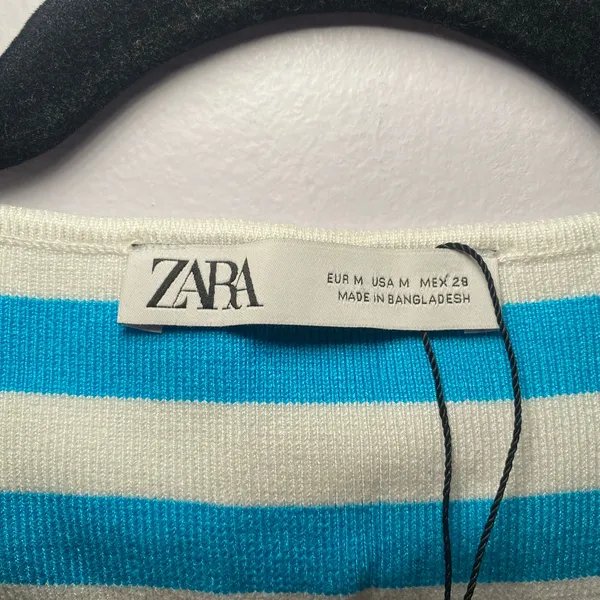 NWOT Zara Blue White Stripe Square Neck Cropped Top Going Out Women size Medium - Image 2