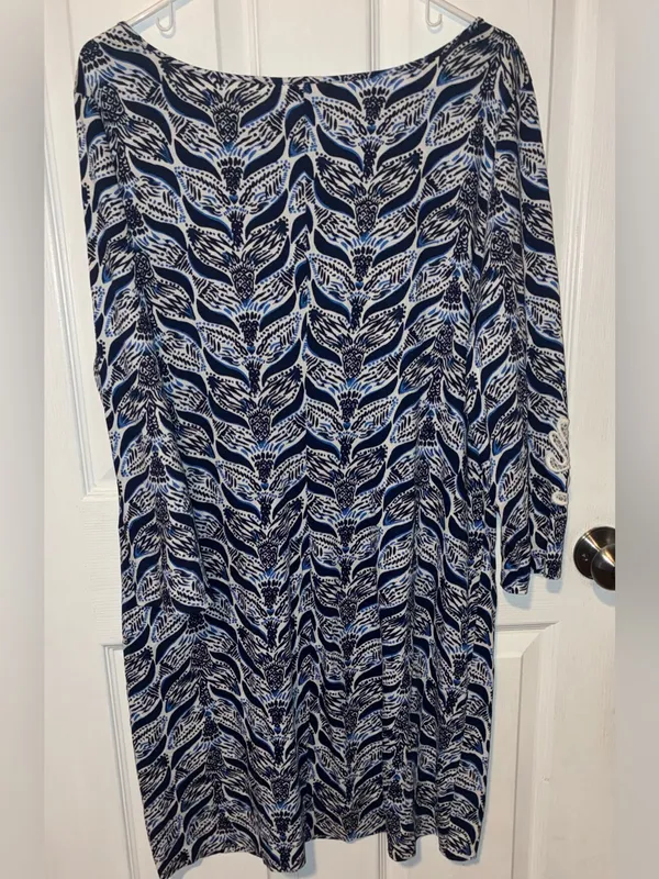 Lilly Pulitzer Marlowe Mermaid Tail Dress 3/4 Sleeve Size XL Blue White - Image 5