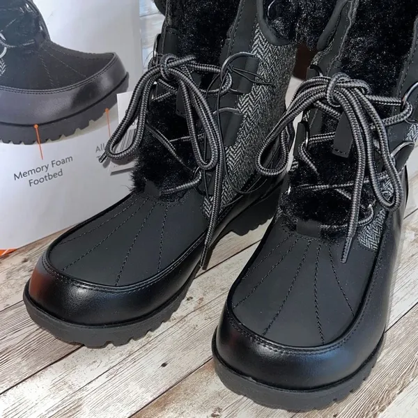 JBU Women’s Boots Size 6‎ Black Memory Foam Waterproof Warm Winter Faux Fur NWT - Image 9