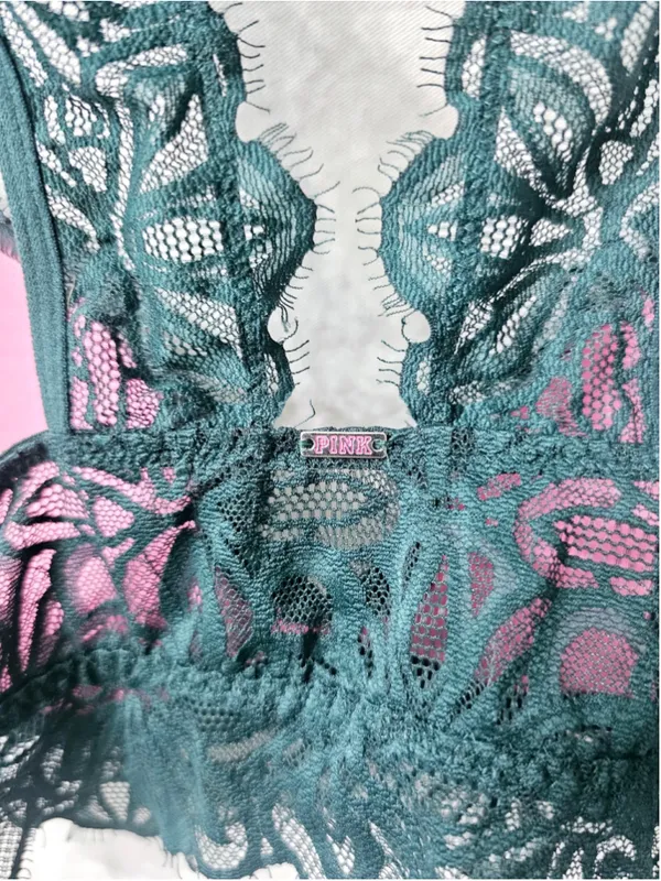 Women's Victoria's Secret PINK Lace Racerback Bralette Size S Green - Image 3