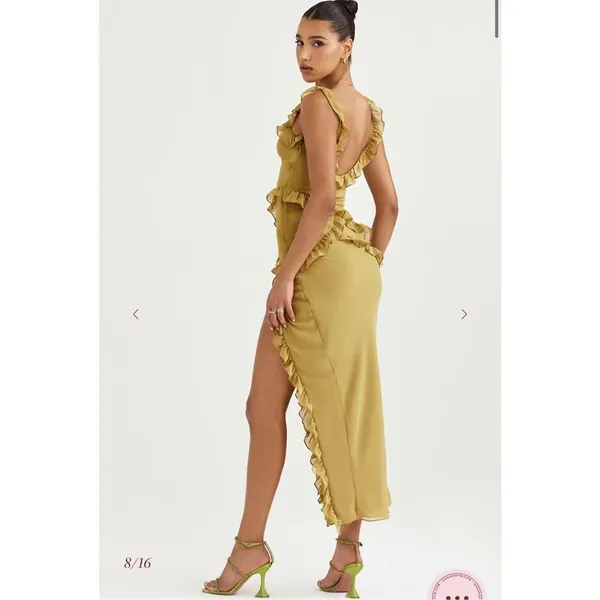 House of CB Pixie Olive Ruffle Maxi Dress Size XS - Image 4