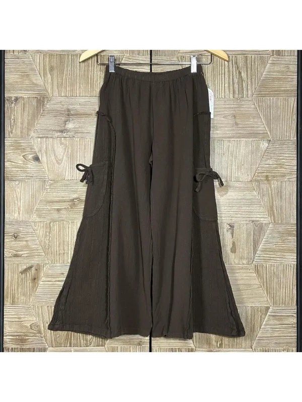 Brown Boho Chic Cotton Gauze Wide Leg Palazzo Pants Size Medium Lagenlook - Image 2