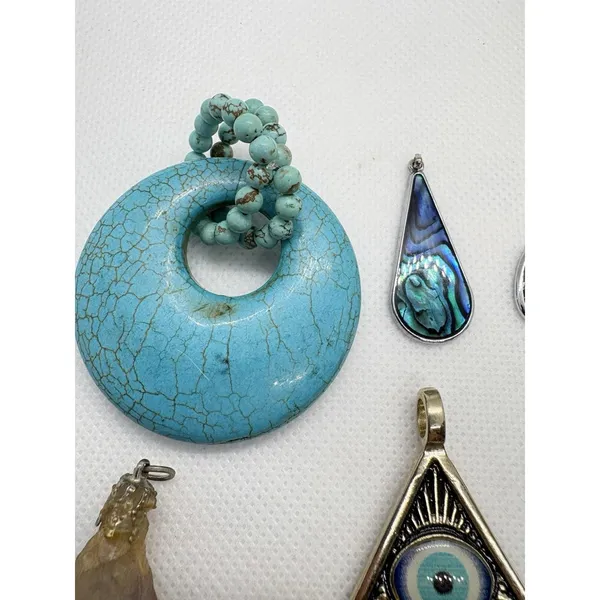 Mixed Pendant‎ Charm Lot Faux Turquoise Crystal Heart Locket Evil Eye Abalone - Image 3
