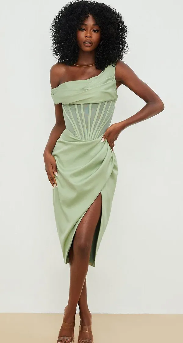 House Of CB Lulu Corset On-Shoulder Satin Midi Dress size S - Image 3
