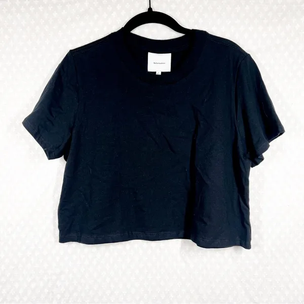 Reformation NWT Black Cropped‎ Classic Crew Neck Tee - Image 2
