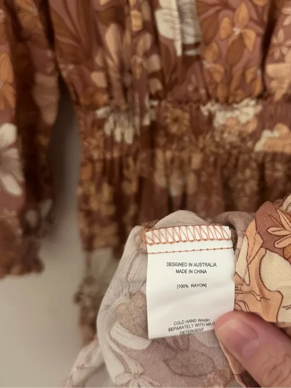 Petal & Pup Kealan Mini Dress Womens Size 0 Brown Floral Smocked Long Sleeve NWT - Image 8