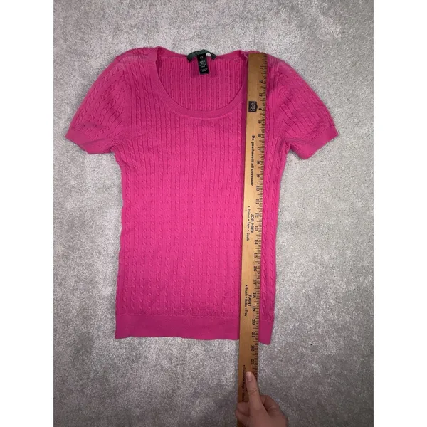 womens lauren ralph lauren short sleeve cable knit sweater Xs Shoulder Fade Spot - Image 7