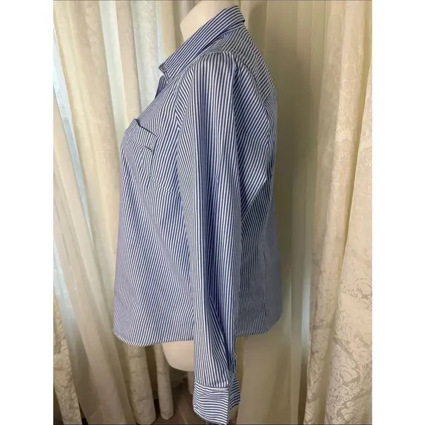 J. Crew Blue and White Striped Women’s Button-Down Shirt - Image 5