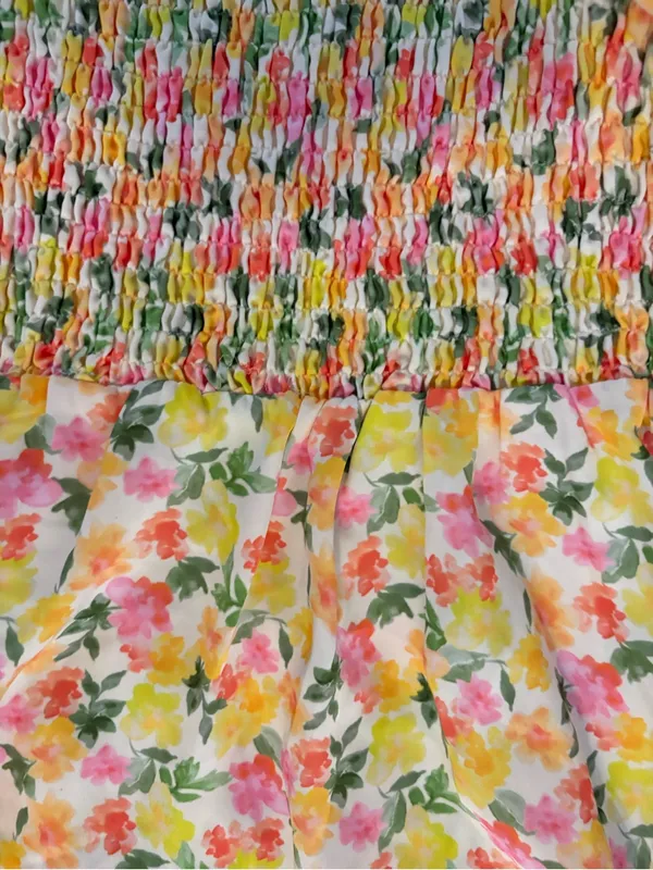 RESA Yellow Pink Green Floral Smocked Puff-Sleeve Dress - Image 3