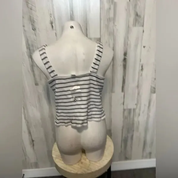 Black and White Striped Tie Front Tank Top Womens Size Small Button Detail Ribbe - Image 3