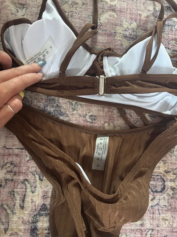 Shein Brown Ribbed Underwire Bathing suit Set - Image 2