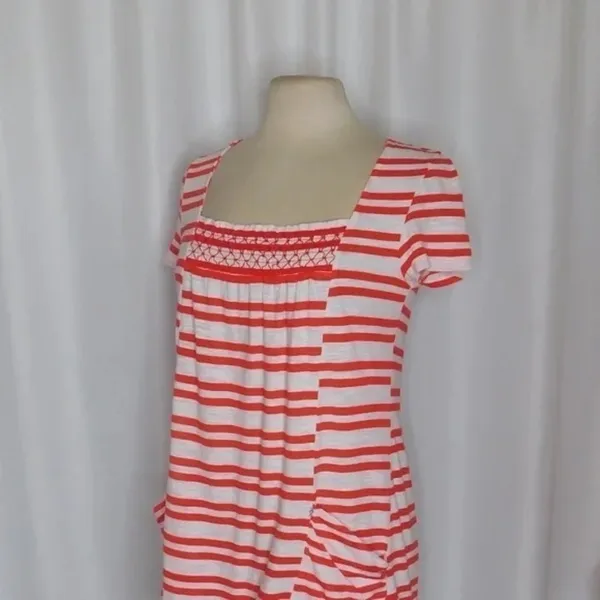 Anthropologie MEADOW RUE Marin Striped Top Smocked Knit Red White Medium - Image 7