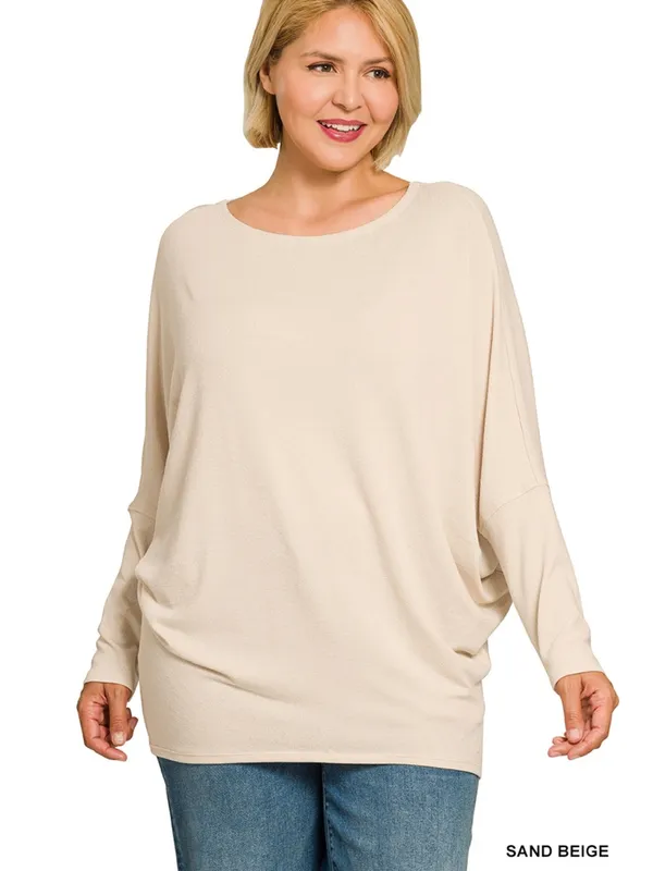 New!Plus Size Zenana Outfitters Hacci Sand Beige Dolman Tunic Top Size 3X - Image 3