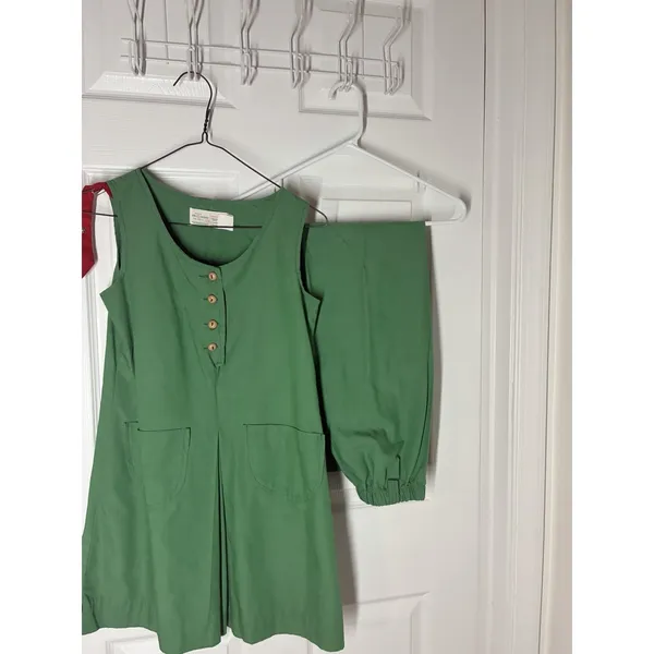 Vintage Girl Scout USA Uniform Jumper Sz10 Dress Green Sleeveless W/pants‎ Sz12 - Image 5