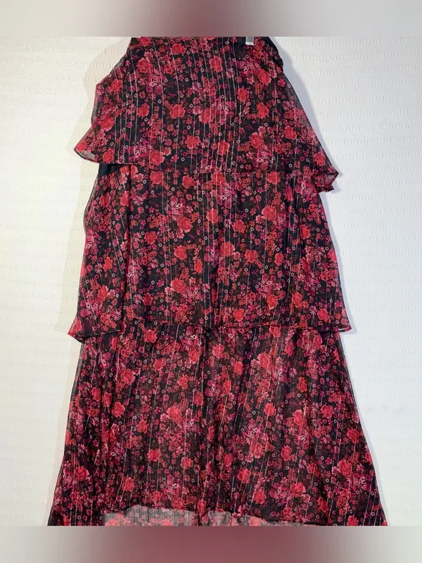 Haute Nites Floral Tiered Cutout Maxi Dress Small Flowy Fairy Party Going Out - Image 5