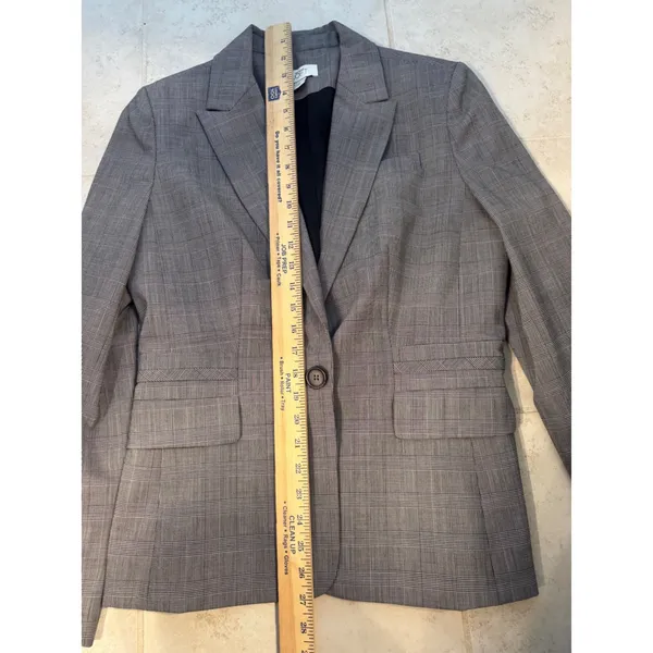LOFT Glen Plaid One-Button Blazer‎ Gray Workwear Jacket Size 8 - Image 6