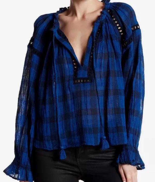 Free People Honey Grove Blue Checked Top - Image 2