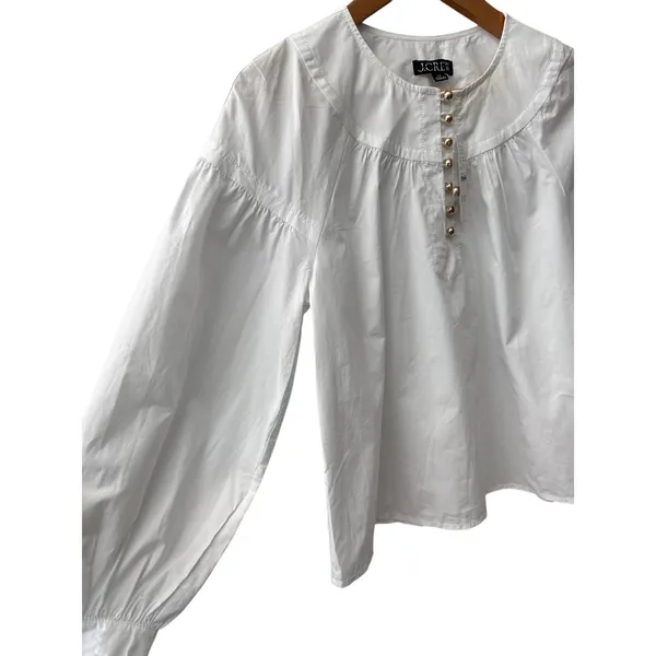 J.Crew Shirred Popover Top in Cotton Poplin Bright Gold Buttons White Size XS - Image 9