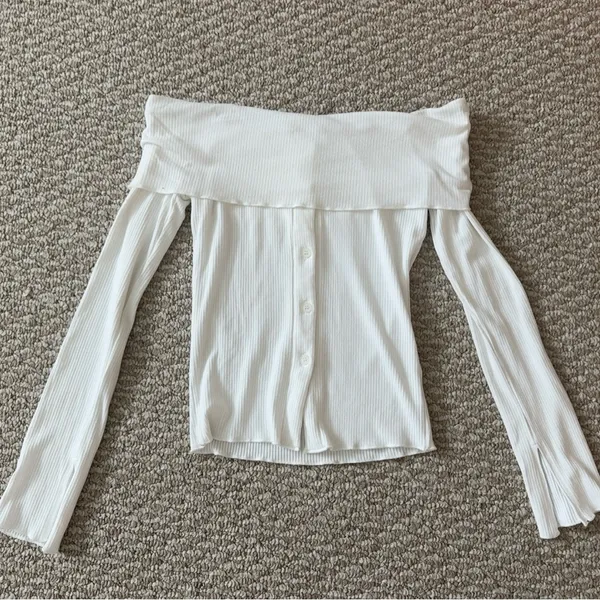 Princess Polly White Ribbed Off-Shoulder Top - Image 11