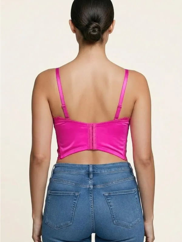 Windsor Pink Lace Corset Bustier Top Rhinestone Y2K Party Crop - Image 8