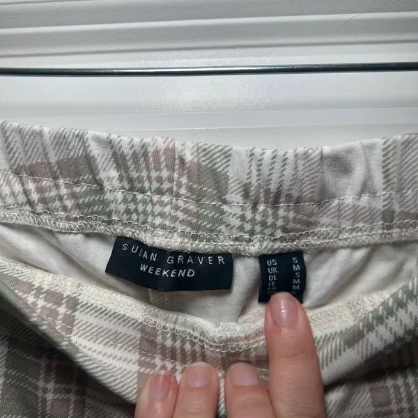 Susan Graver Weekend Plaid Pull-On Pants Tan Green White Size Small academia - Image 4