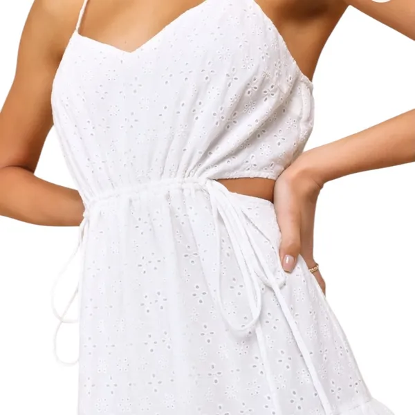 Lulus Summertime Babe White Eyelet Midi Dress NWT Medium - Image 3