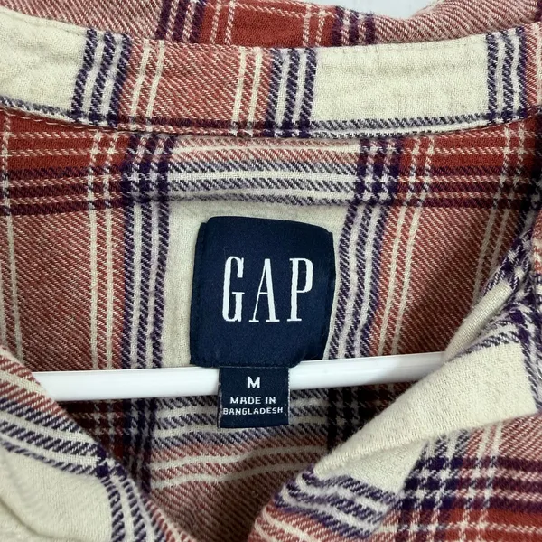 GAP pink orange plaid button down‎ long sleeve collared flannel shirt casual M - Image 4